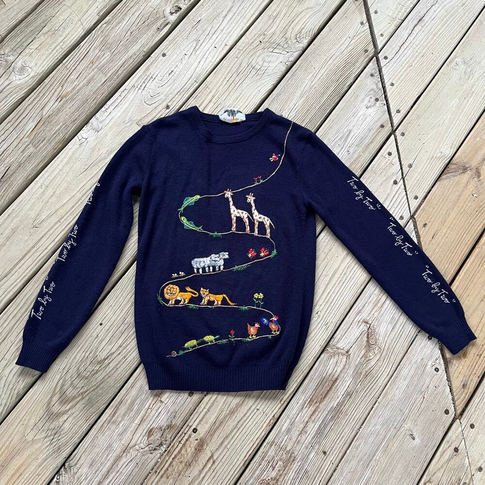 Cyn Les Shirlee Designs Women's Vintage 70's Era Noah's Ark Sweater Size XS/S